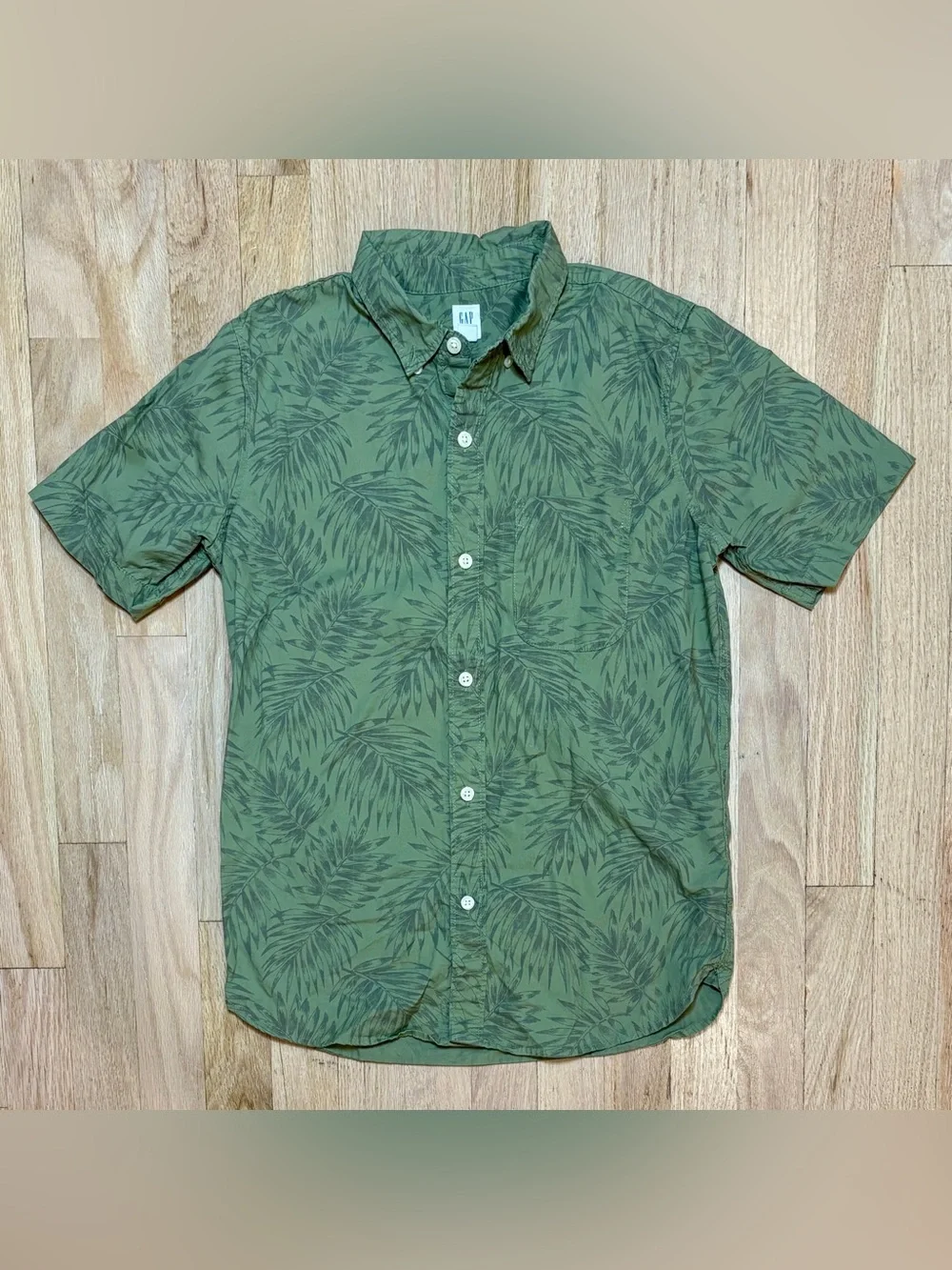 Gap Kids Boys Palm Leaf Tropical Button Down Shirt Green 100% Cotton XL 12